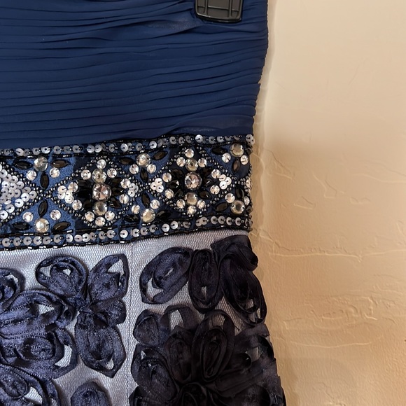 SUE WONG Blue Embellished and Embroidered Ribbon Floral Strapless Dress - Picture 4 of 11